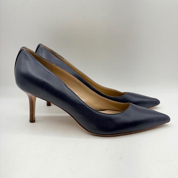 Lauren Ralph Lauren Shoes - Lauren Ralph Lauren Lanette Navy Blue Leather Pointed Toe Kitten Heel Pumps 9.5